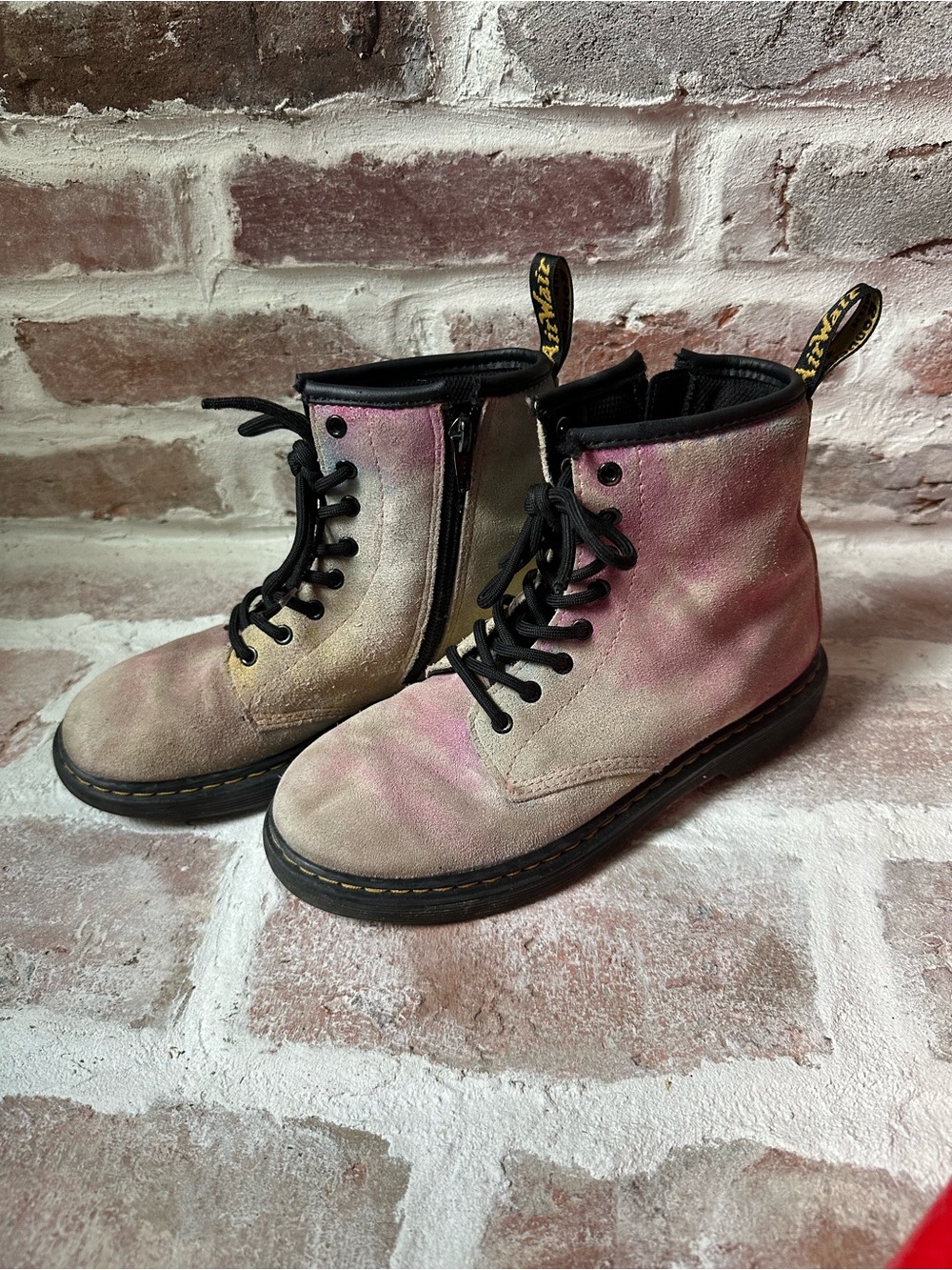 Dr. Martens 1460 J Junior Suede Tie Dye Lace Up Boots Pink Grey US 3‎ UK 2 EU 34